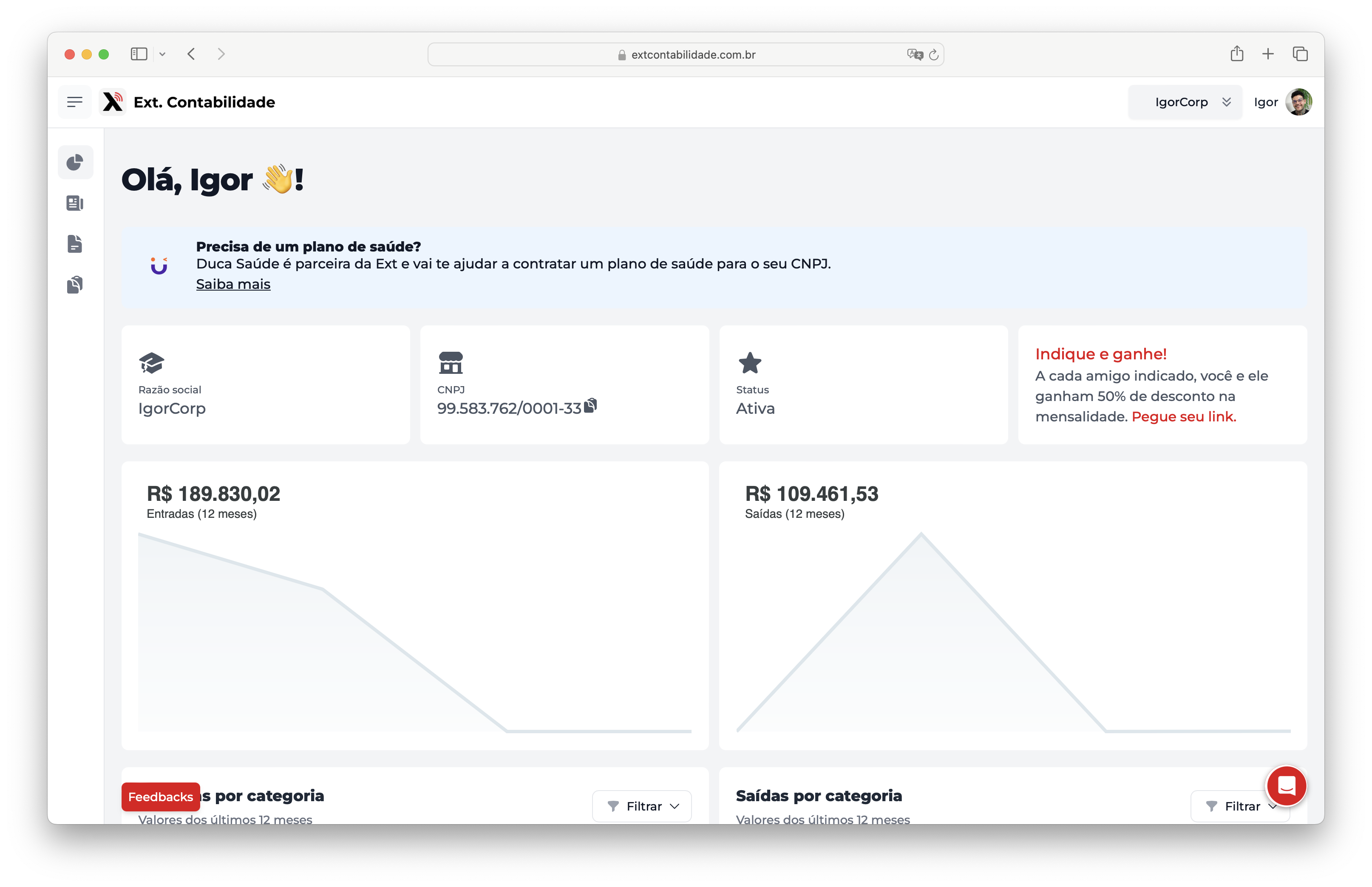 Painel de contabilidade online para gestão empresarial - Ext. Contabilidade
