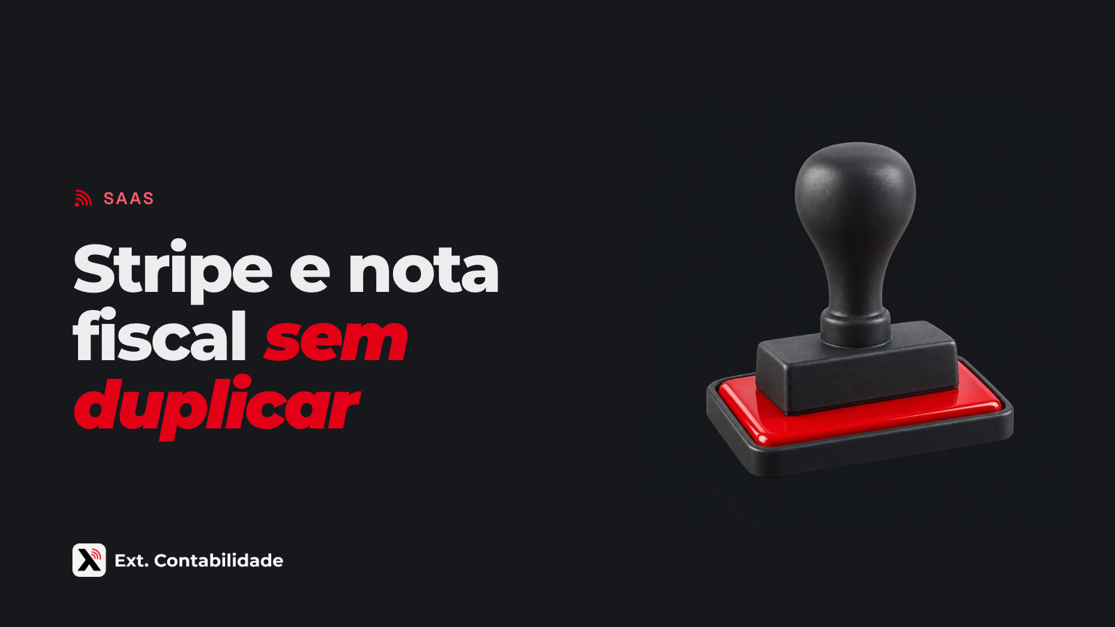 Capa da Ext. com o título Stripe e nota fiscal sem duplicar e a ilustração de carimbo grafite sobre uma almofada de tinta vermelha